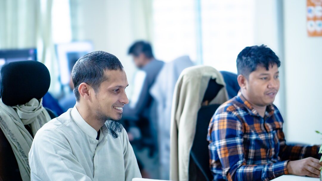 Team collaborating in modern tech office