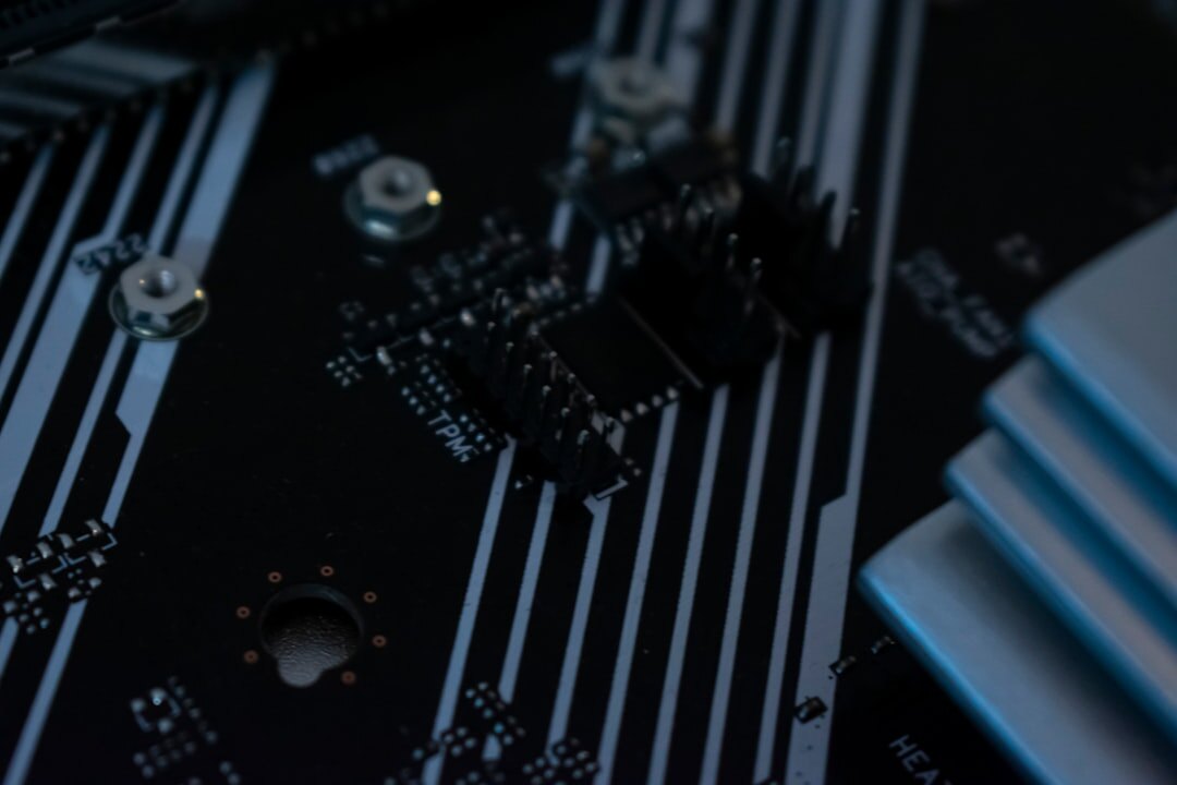 Circuit board with glowing blue lights